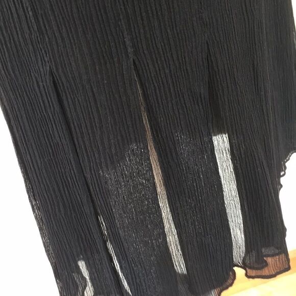 Anne Klein NY pleated side button crepe Silk Drop waist Skirt 12 Black lined - Picture 5 of 8